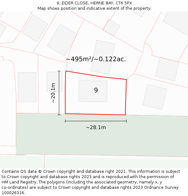 9, EIDER CLOSE, HERNE BAY, CT6 5PX: Plot and title map