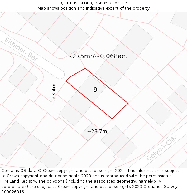 9, EITHINEN BER, BARRY, CF63 1FY: Plot and title map