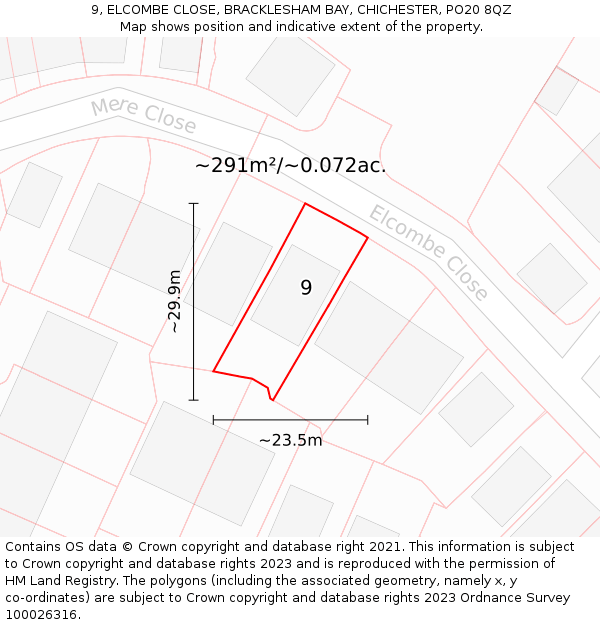 9, ELCOMBE CLOSE, BRACKLESHAM BAY, CHICHESTER, PO20 8QZ: Plot and title map