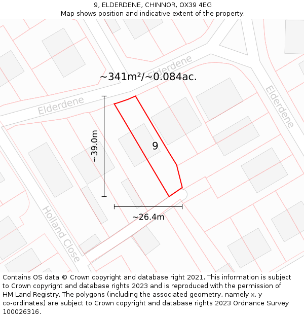 9, ELDERDENE, CHINNOR, OX39 4EG: Plot and title map