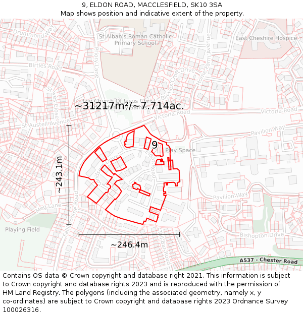 9, ELDON ROAD, MACCLESFIELD, SK10 3SA: Plot and title map