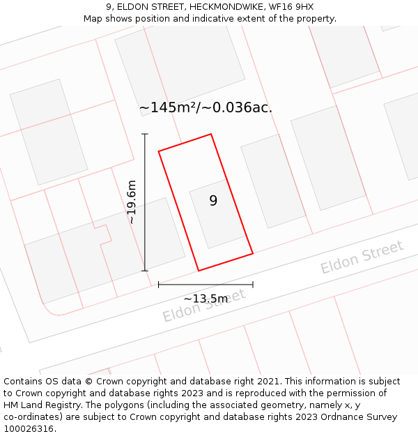 9, ELDON STREET, HECKMONDWIKE, WF16 9HX: Plot and title map
