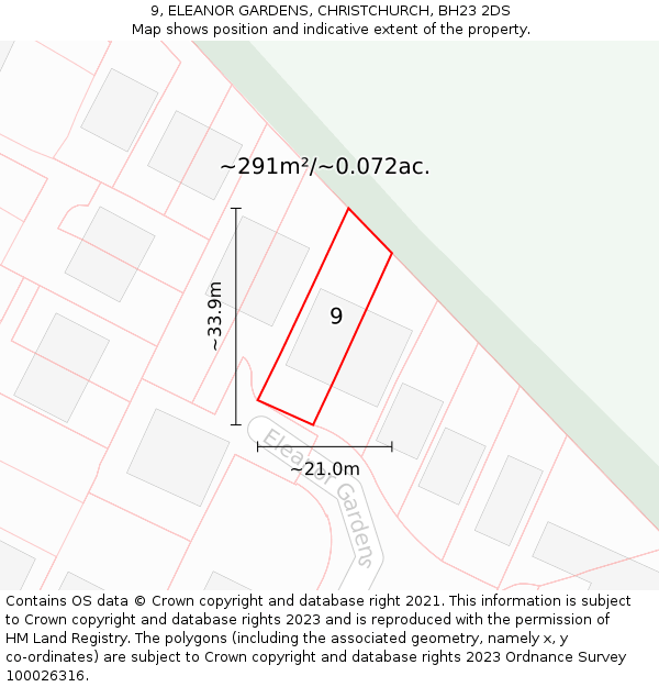 9, ELEANOR GARDENS, CHRISTCHURCH, BH23 2DS: Plot and title map