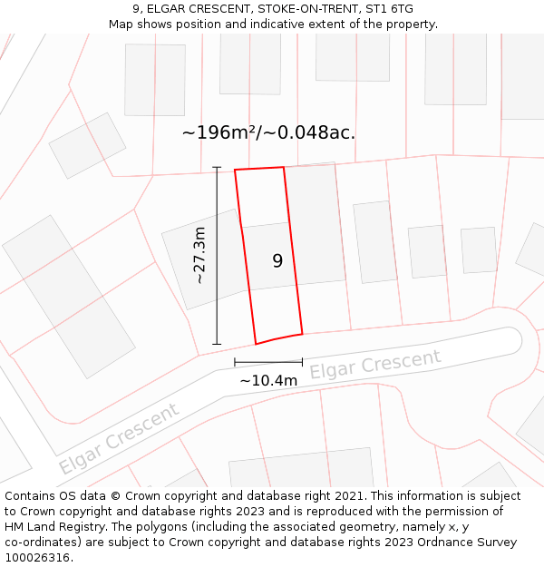 9, ELGAR CRESCENT, STOKE-ON-TRENT, ST1 6TG: Plot and title map
