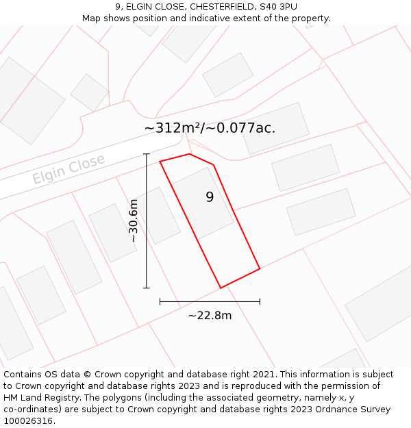 9, ELGIN CLOSE, CHESTERFIELD, S40 3PU: Plot and title map