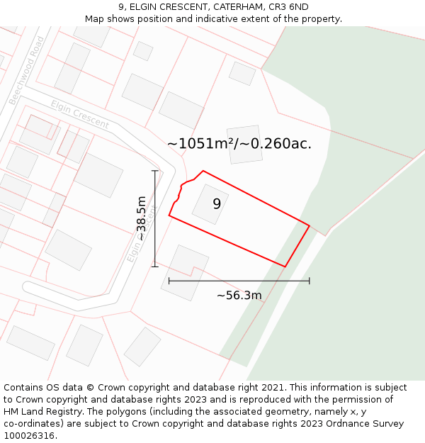 9, ELGIN CRESCENT, CATERHAM, CR3 6ND: Plot and title map