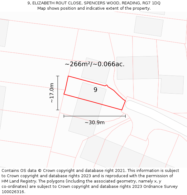 9, ELIZABETH ROUT CLOSE, SPENCERS WOOD, READING, RG7 1DQ: Plot and title map