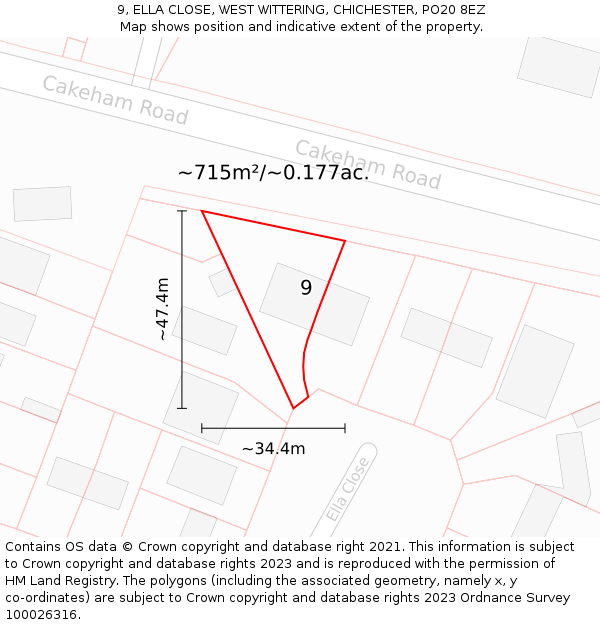 9, ELLA CLOSE, WEST WITTERING, CHICHESTER, PO20 8EZ: Plot and title map