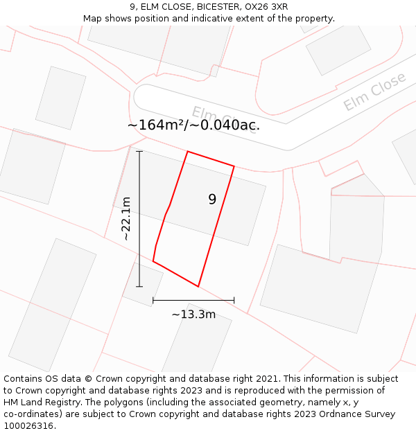 9, ELM CLOSE, BICESTER, OX26 3XR: Plot and title map