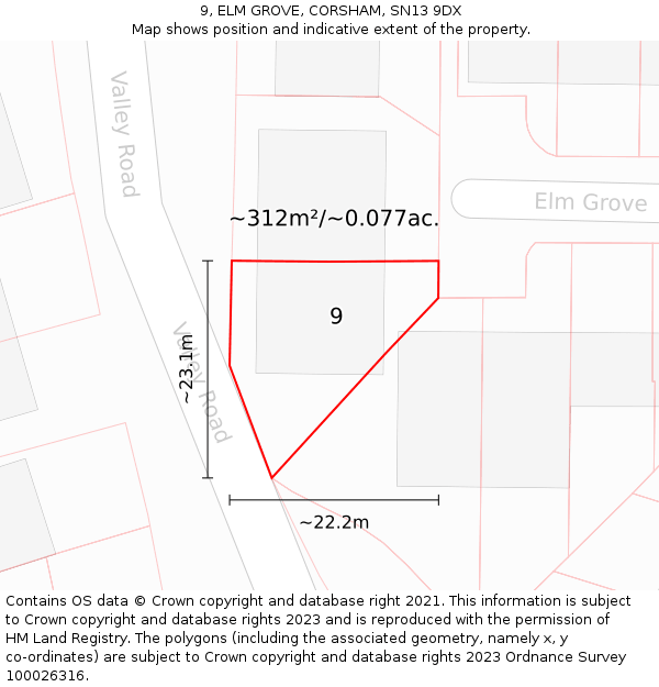 9, ELM GROVE, CORSHAM, SN13 9DX: Plot and title map