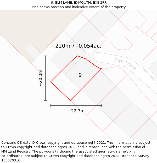 9, ELM LANE, EXMOUTH, EX8 2RR: Plot and title map