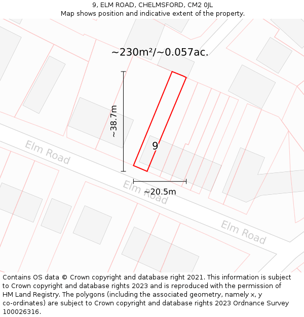 9, ELM ROAD, CHELMSFORD, CM2 0JL: Plot and title map