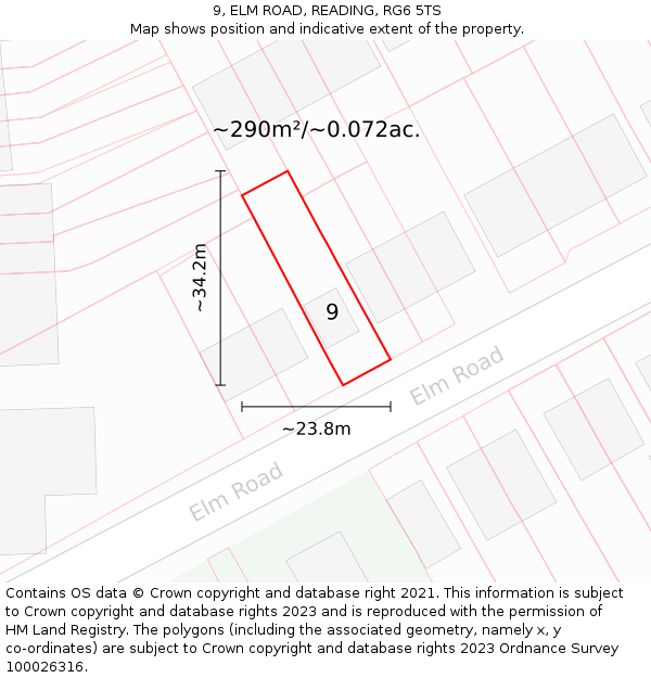 9, ELM ROAD, READING, RG6 5TS: Plot and title map