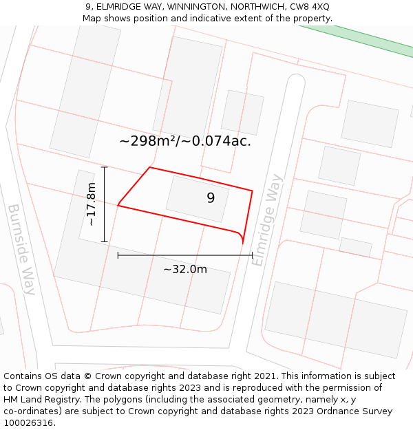 9, ELMRIDGE WAY, WINNINGTON, NORTHWICH, CW8 4XQ: Plot and title map