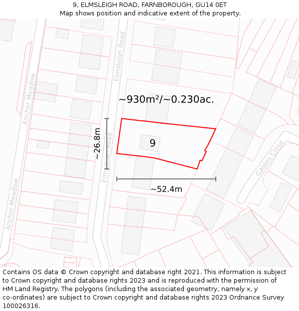 9, ELMSLEIGH ROAD, FARNBOROUGH, GU14 0ET: Plot and title map