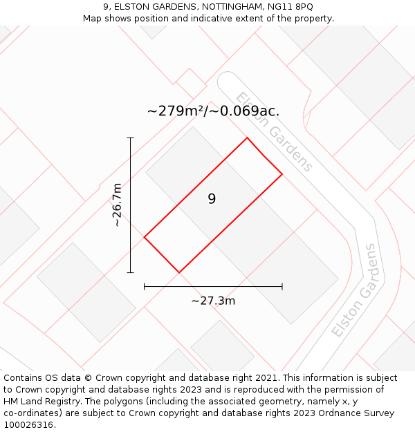 9, ELSTON GARDENS, NOTTINGHAM, NG11 8PQ: Plot and title map