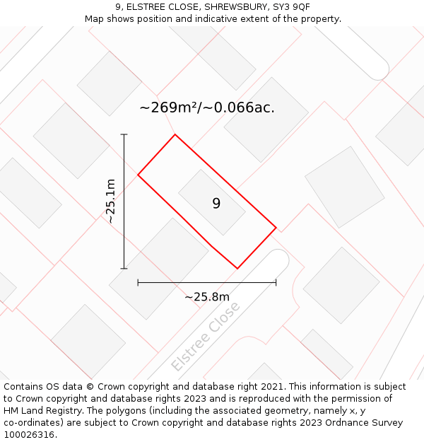 9, ELSTREE CLOSE, SHREWSBURY, SY3 9QF: Plot and title map