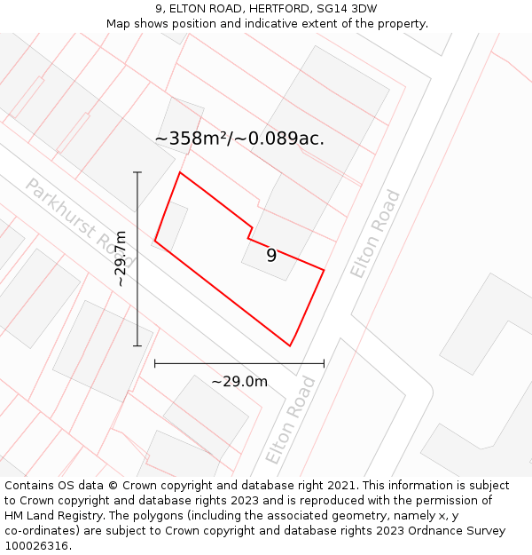 9, ELTON ROAD, HERTFORD, SG14 3DW: Plot and title map