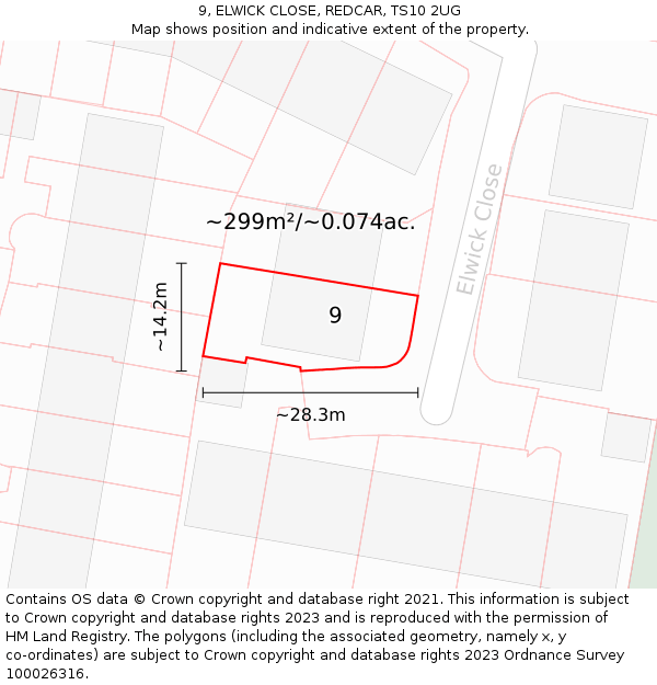 9, ELWICK CLOSE, REDCAR, TS10 2UG: Plot and title map