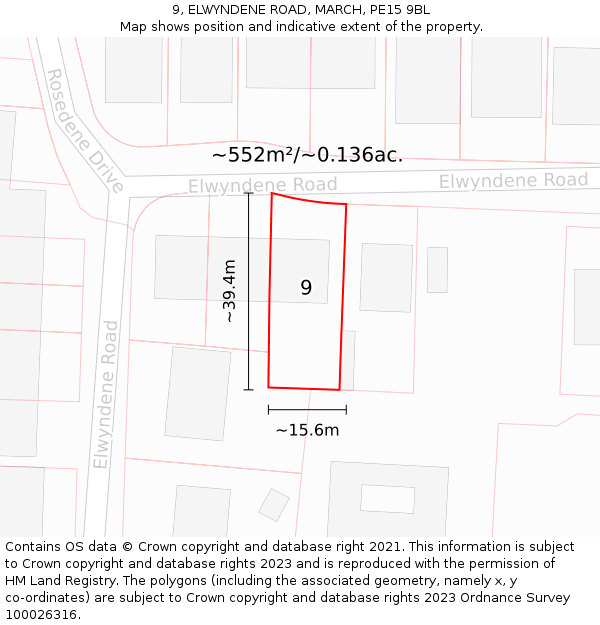 9, ELWYNDENE ROAD, MARCH, PE15 9BL: Plot and title map