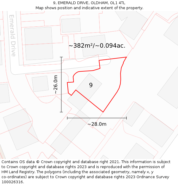 9, EMERALD DRIVE, OLDHAM, OL1 4TL: Plot and title map