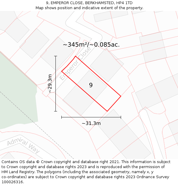 9, EMPEROR CLOSE, BERKHAMSTED, HP4 1TD: Plot and title map