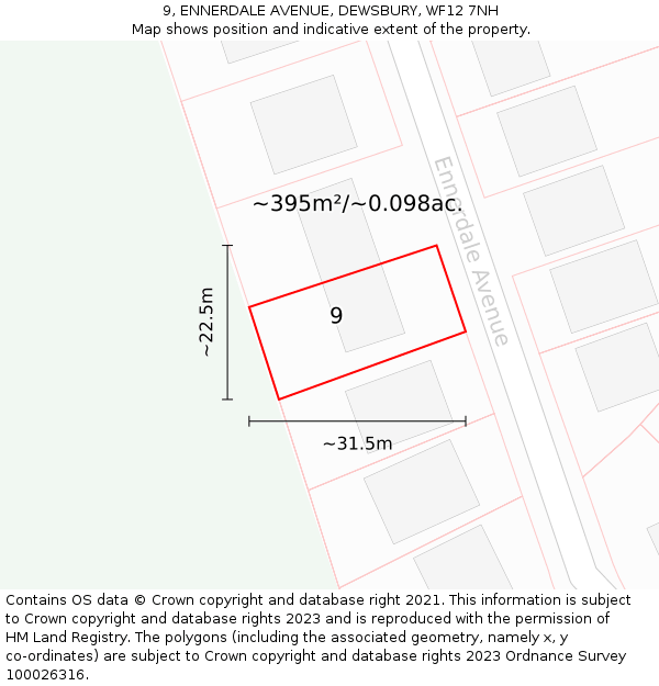 9, ENNERDALE AVENUE, DEWSBURY, WF12 7NH: Plot and title map