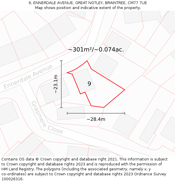 9, ENNERDALE AVENUE, GREAT NOTLEY, BRAINTREE, CM77 7UE: Plot and title map