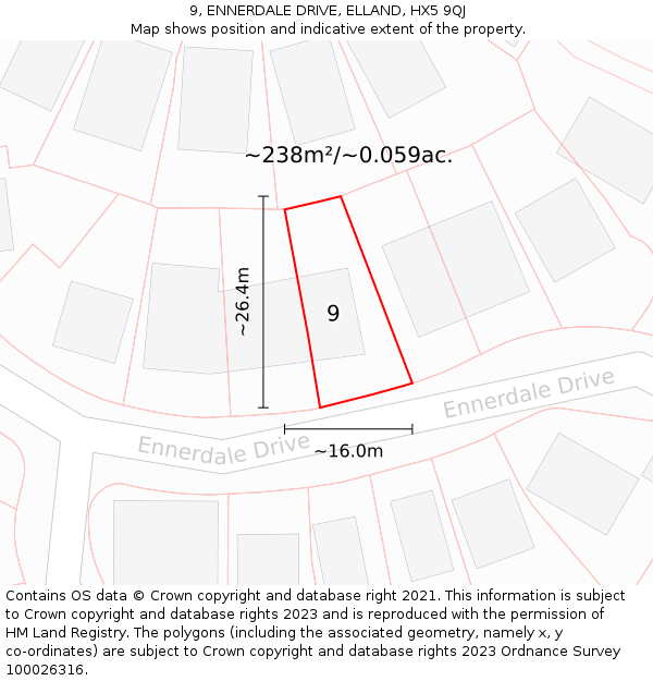 9, ENNERDALE DRIVE, ELLAND, HX5 9QJ: Plot and title map