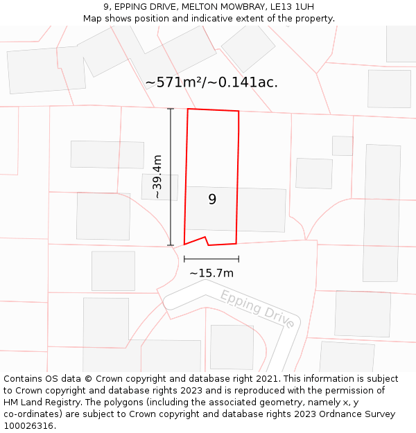 9, EPPING DRIVE, MELTON MOWBRAY, LE13 1UH: Plot and title map