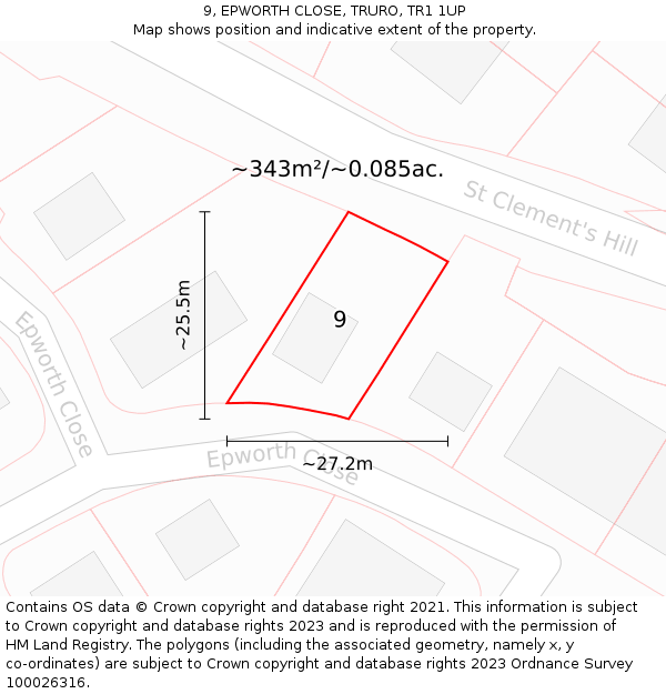 9, EPWORTH CLOSE, TRURO, TR1 1UP: Plot and title map