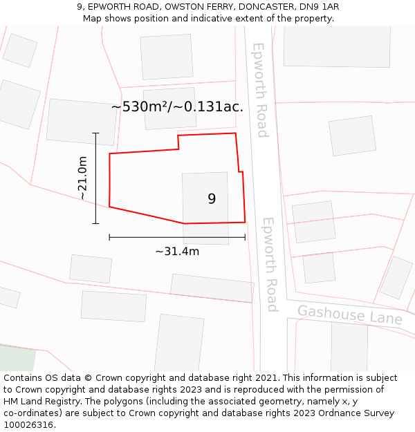 9, EPWORTH ROAD, OWSTON FERRY, DONCASTER, DN9 1AR: Plot and title map