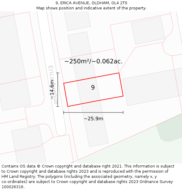 9, ERICA AVENUE, OLDHAM, OL4 2TS: Plot and title map