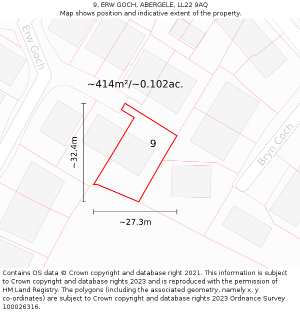 9, ERW GOCH, ABERGELE, LL22 9AQ: Plot and title map