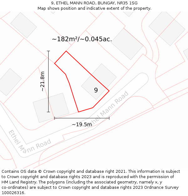 9, ETHEL MANN ROAD, BUNGAY, NR35 1SG: Plot and title map