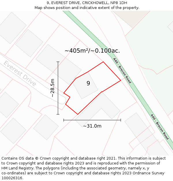 9, EVEREST DRIVE, CRICKHOWELL, NP8 1DH: Plot and title map