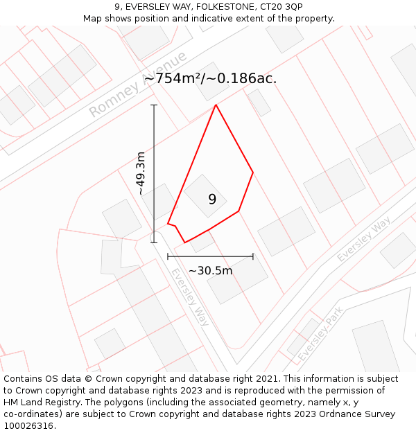 9, EVERSLEY WAY, FOLKESTONE, CT20 3QP: Plot and title map