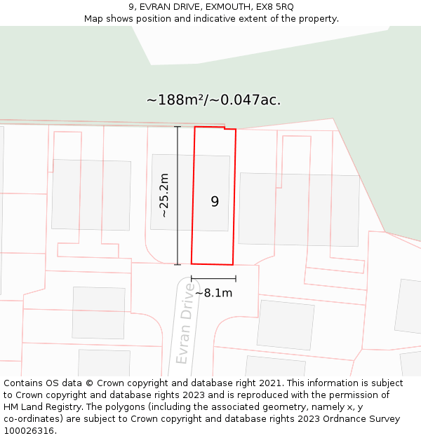 9, EVRAN DRIVE, EXMOUTH, EX8 5RQ: Plot and title map