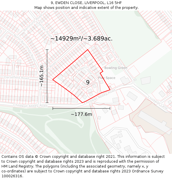 9, EWDEN CLOSE, LIVERPOOL, L16 5HF: Plot and title map