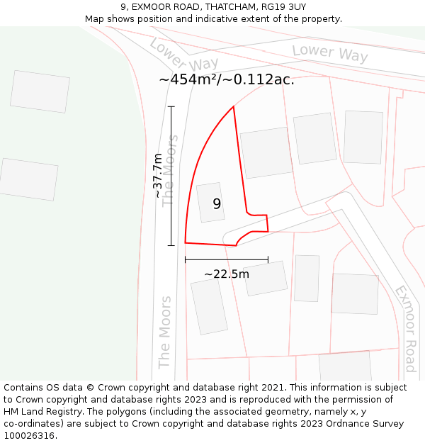 9, EXMOOR ROAD, THATCHAM, RG19 3UY: Plot and title map