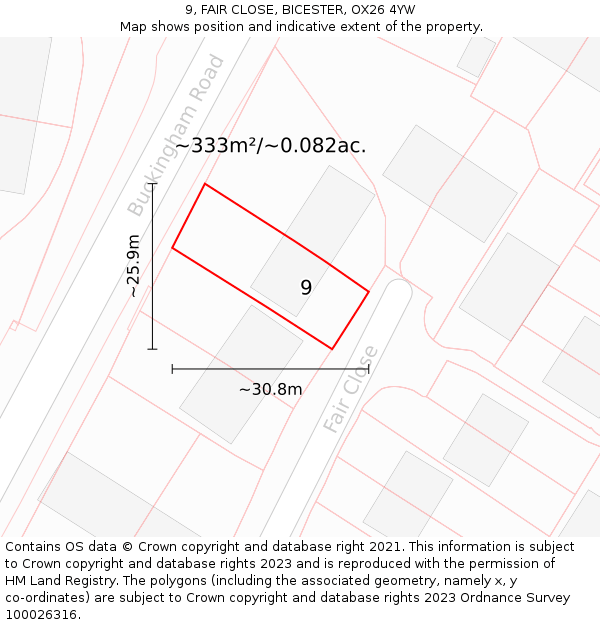 9, FAIR CLOSE, BICESTER, OX26 4YW: Plot and title map