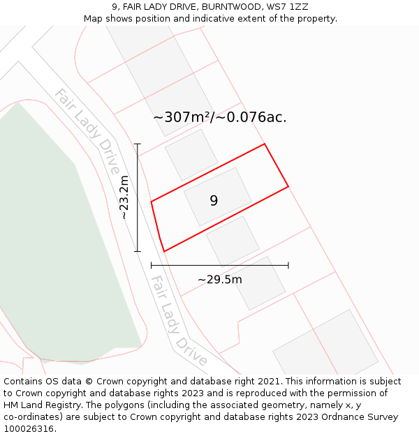 9, FAIR LADY DRIVE, BURNTWOOD, WS7 1ZZ: Plot and title map