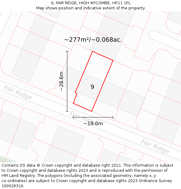 9, FAIR RIDGE, HIGH WYCOMBE, HP11 1PL: Plot and title map