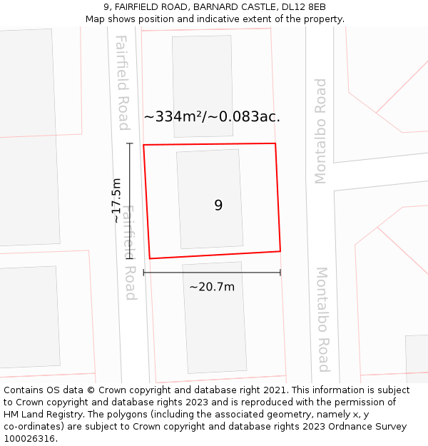 9, FAIRFIELD ROAD, BARNARD CASTLE, DL12 8EB: Plot and title map