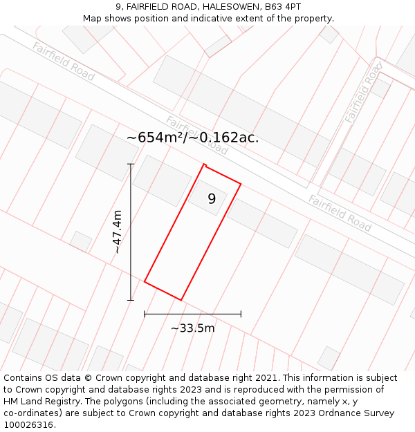 9, FAIRFIELD ROAD, HALESOWEN, B63 4PT: Plot and title map