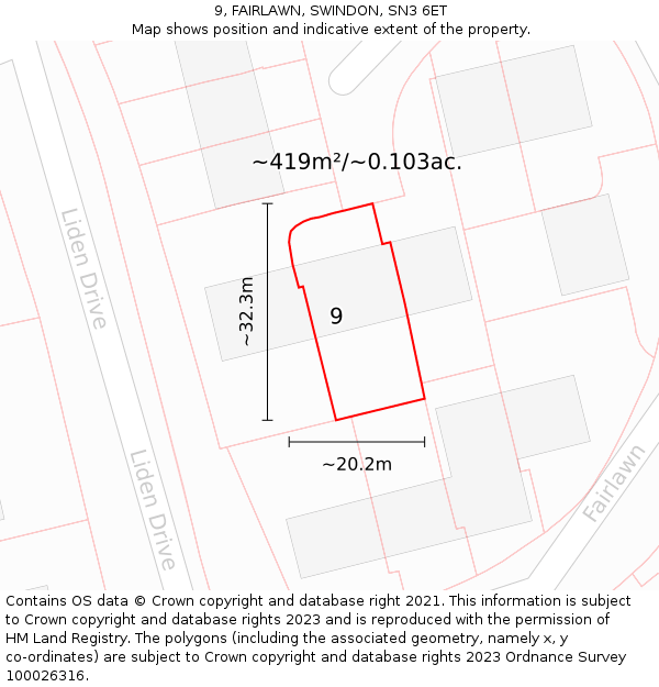 9, FAIRLAWN, SWINDON, SN3 6ET: Plot and title map
