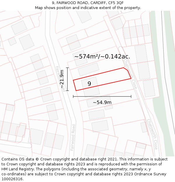 9, FAIRWOOD ROAD, CARDIFF, CF5 3QF: Plot and title map