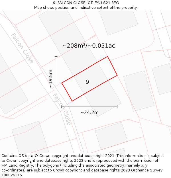 9, FALCON CLOSE, OTLEY, LS21 3EG: Plot and title map