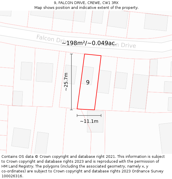 9, FALCON DRIVE, CREWE, CW1 3RX: Plot and title map