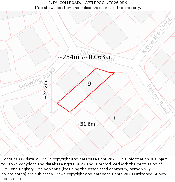 9, FALCON ROAD, HARTLEPOOL, TS26 0SX: Plot and title map